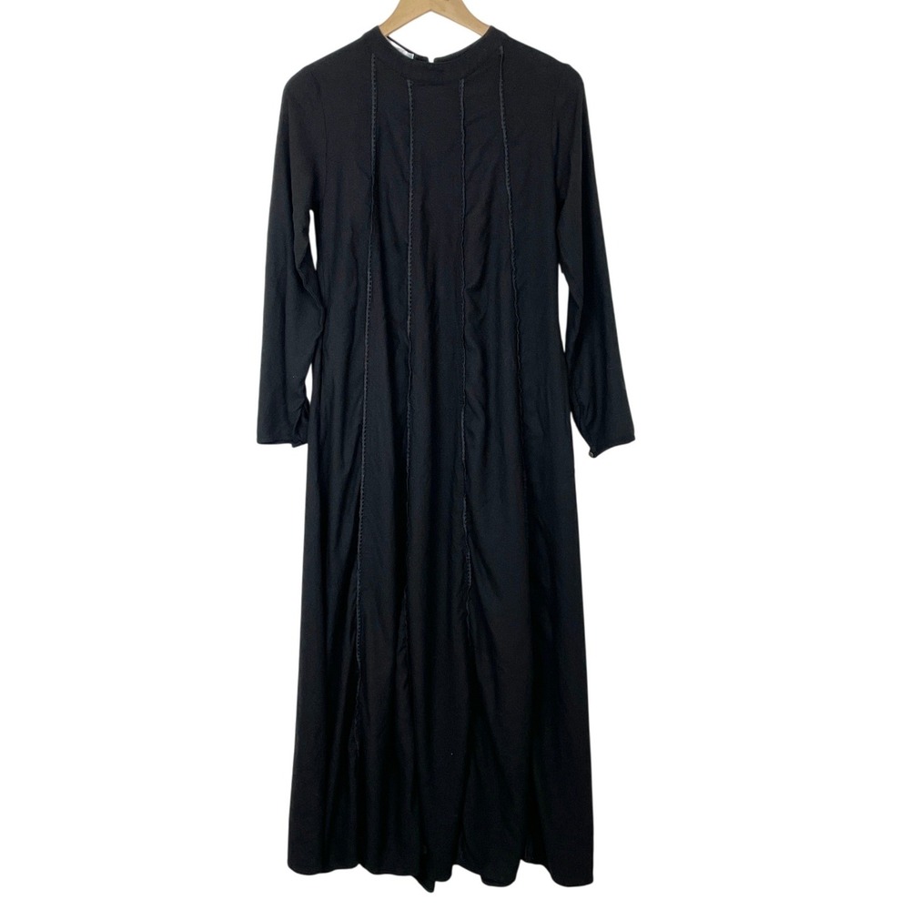 Aab Black Lace Trim Long Sleeve Modest Maxi Dress Size S Minimalist Abaya Pocket